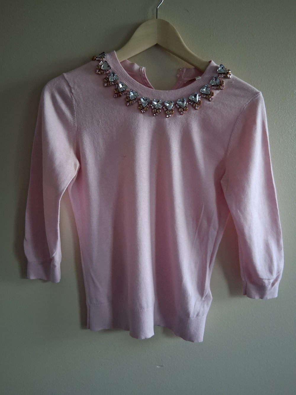 Ted Baker London Pink Jeweled Neckline Crew Sweater